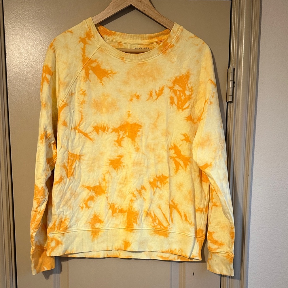 Athleta Sundown Tie Dye Yellow Crewneck Sweater Medium